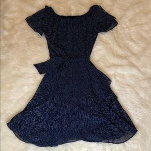 Tahari Midnight Blue Dotted Midi Dress